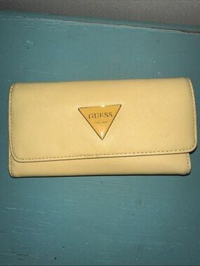 GUESS Pale Yellow Saffiano Wallet with Triangular Logo
